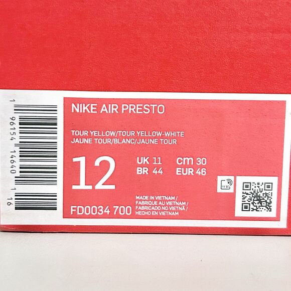 Nike Air Presto “Tour Yellow” Men’s Size 12 Lifestyle White Black Running Shoes main image 6
